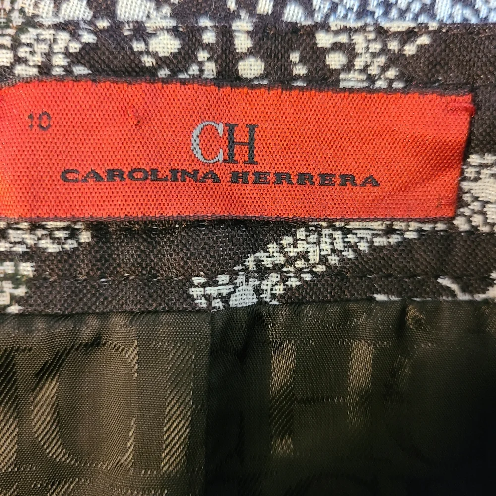 Carolina Herrera Brown Floral Printed Wool Blend Skirt